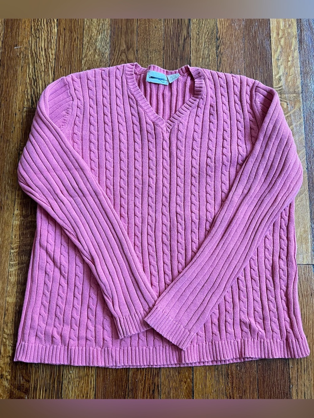 2000s y2k preppy pink cable knit sweater